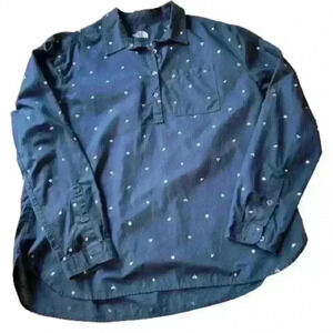 The North Face Floral Button Up Blouse Blue Womens Medium Long Sleeve Collar Top